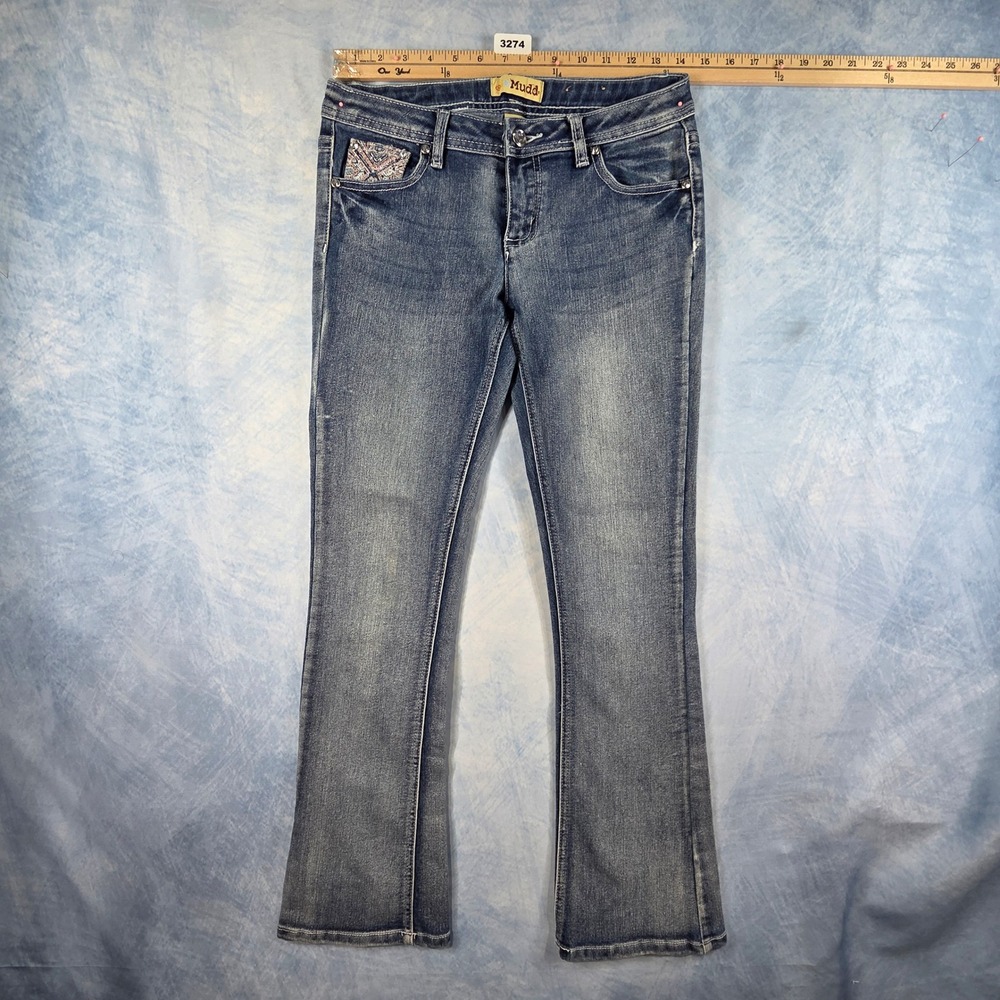 Mudd Girls Size 14 Bootcut Jeans Medium Wash Embroidered Sequin Back Pockets